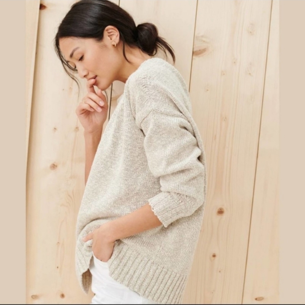 Jenni Kayne Cruise Cocoon Crewneck Cotton Linen Pullover Beige Neutral Sz.M